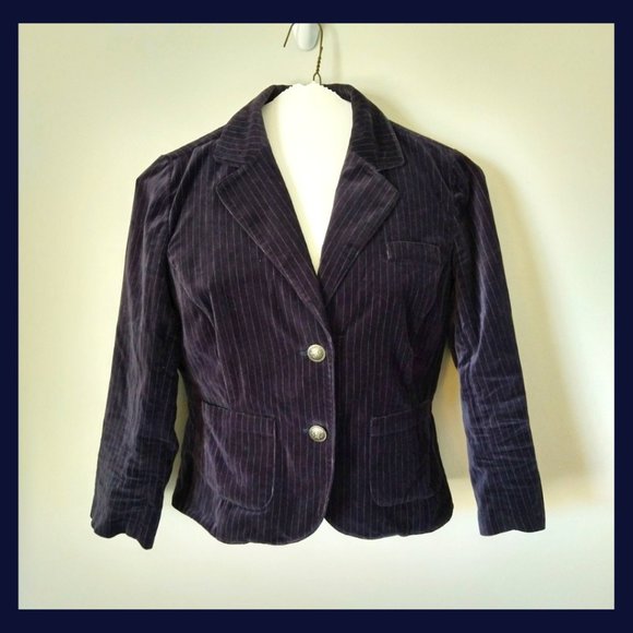 Cropped Velvet Blazer- Navy Pinstripe, sz Medium - Picture 1 of 4